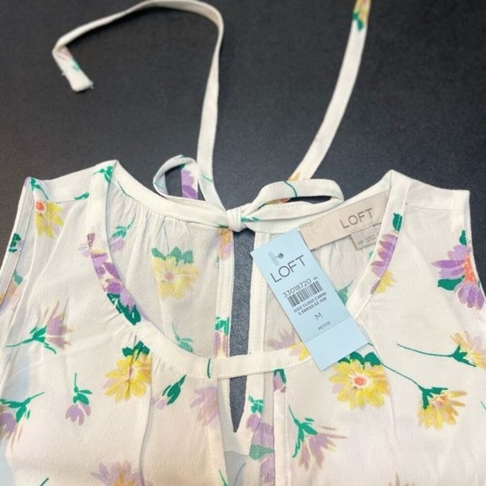 WOMEN LOFT PETITE FLORAL TIE BACK KEYHOLE SHELL MEDIUM - Picture 3 of 9